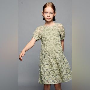 ZARA 3D floral dress matte green size 6Y NWT